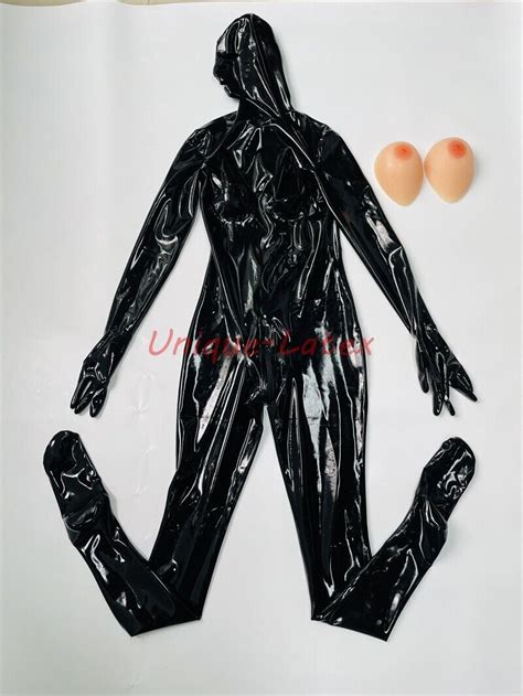 Latex Gummi Catsuit Full Cover With C Cup Silicone Breast Mm