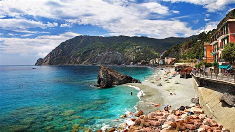 resort  monterosso rocks italy mountain coast green sea