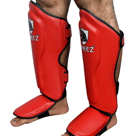 TAMEEZ MUAY THAI SHIN GUARDS – RED( SYNTEK LEATHER) – Tameez Sports