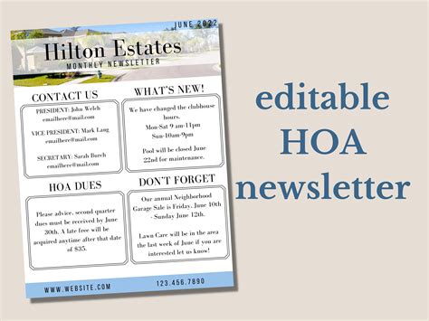 Hoa Neighborhood Newsletter Template Canva Template Email Etsy