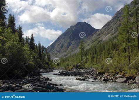 Mountain River Surrounded By High Peaks Stock Photo Image Of