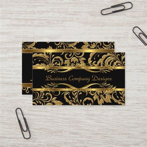 Eleganter nobler Goldschwarz Damast prägeartiger Visitenkarte Zazzle