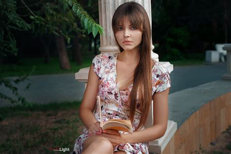 Wallpaper Brunette Women Outdoors Books Dress Face Bangs Long