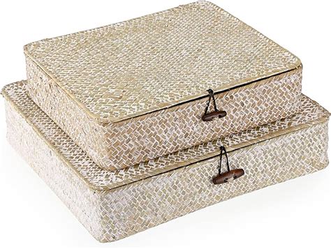 Amazon Hipiwe Set Of 2 Flat Woven Wicker Storage Bins With Lid