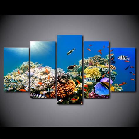 Tropical Sea Coral Reef – Nature 5 Panel Canvas Art Wall Decor – Canvas ...