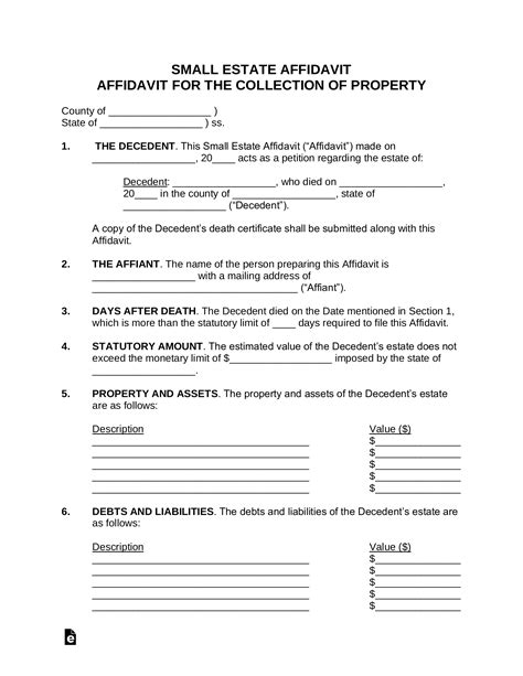 Small Estate Affidavit Sample Form 2024 PrintableAffidavitForm