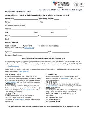 Fillable Online Sponsorship Commitment Form Fax Email Print Pdffiller