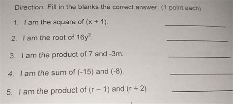 Solved Direction Fill In The Blanks The Correct Answer 1 Point Each 1 I Am The Square Of