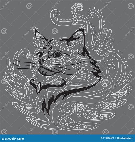 Monochrome Ornamental Cat 5 Stock Vector Illustration Of Black