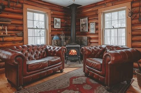 Premium Photo | Cozy Log Cabin Interior Generative AI