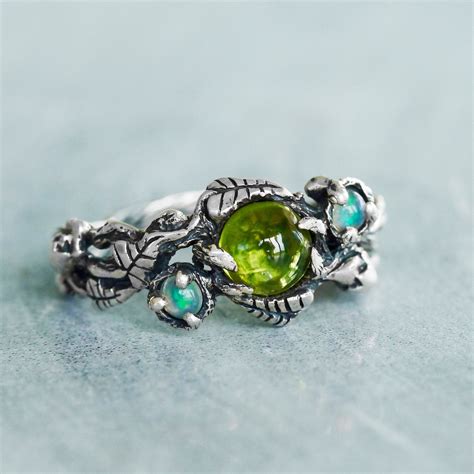 Opal And Peridot Ring Angie Opal Engagement Ring Etsy