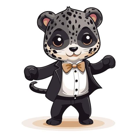 Un Leopardo Lindo Con Traje Y Pajarita Vector Premium