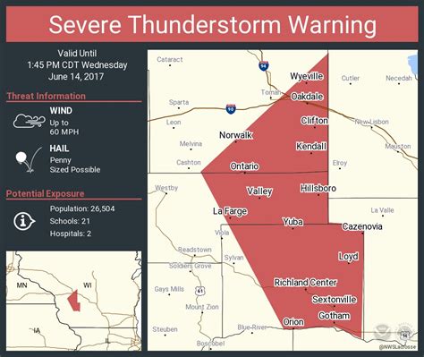 NWS La Crosse On Twitter Severe Thunderstorm Warning Including