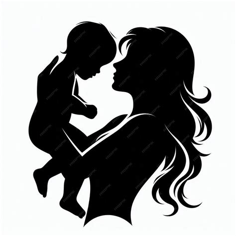 Arte excepcional Madre e hijo silueta vectorial contorno dibujo blanco