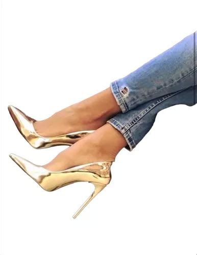 Calzado Taco Alto Stilettos Clasico Mujer Dorado Cuotas Sin Interés