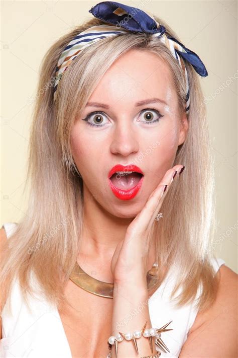 Beautiful Sexy Woman Blonde Surprised Housewife Stock Photo By