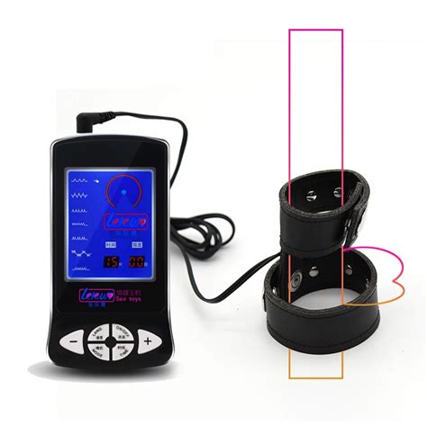 Male Electric Shock Cock Ring Penis Rings Electro PU Leather Stretcher Scrotum Bondage Rings Sex