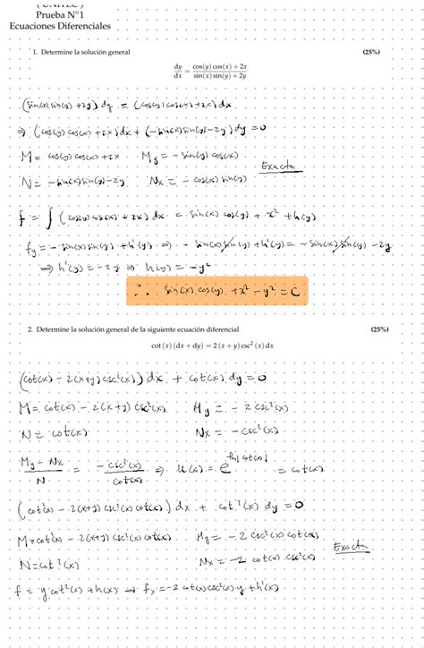 Pauta Prueba Ecuaciones Diferenciales Q Prueba N Ecuaciones