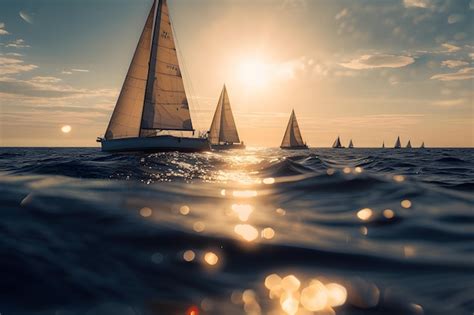 Premium Photo Group Of Sailboats On A Body Of Water