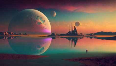 Ai Art Illustration Science Fiction Planet Reflection Water