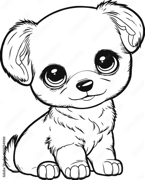 Cute cartoon dog or puppy. Baby pet in line drawing. Vector illustration isolated on white ...