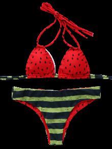 2018 Watermelon Print Halter Bikini Set In RED M ZAFUL