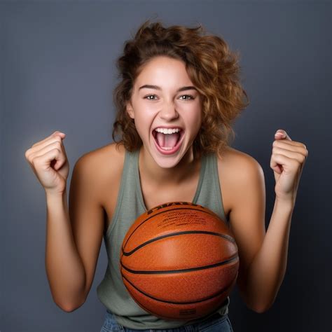 Premium Ai Image Photo Of Excited Sports Fan Girl Holding A Ball