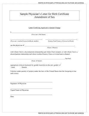 Fillable Online Sample Physicians Letter For Birth Certificate Amendment Of Sex Fax Email Print