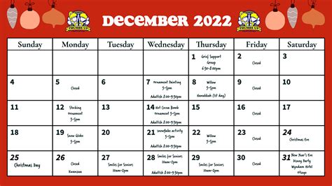 December Event Calendar | Thumbs Up