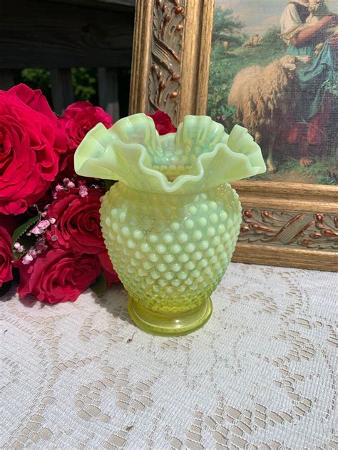 Rare Fenton Topaz Hobnail Ruffled Vase Fenton Topaz Vase Etsy