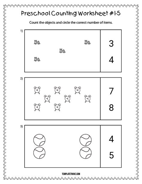 Preschool Counting Worksheet 1 For Kindergarten And 1st Graders