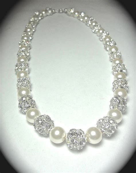 Pearl Necklace ~ Chunky ~ Bridal Jewelry ~ Large Crystal Rhinestones