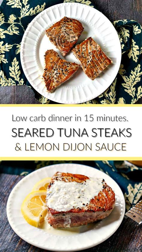 Pepper Tuna Steak With Easy Lemon Dijon Sauce In 15 Minutes Recipe Recipes Easy Tuna