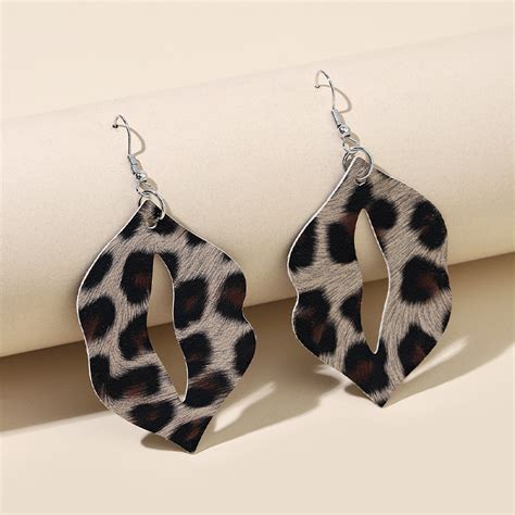 Sexy Lip Leopard Pattern Dangle Earrings Retro Simple Style Temu