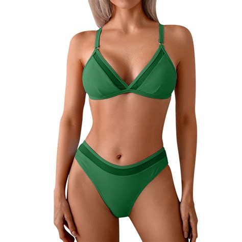 Efsteb Women S Bikini Sets Solid Color V Neck Backless Strap Two Piece