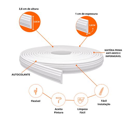 Rodameio Boiserie EVA Autocolante 3 8cm Rm61 3 Metros MeuRodapé