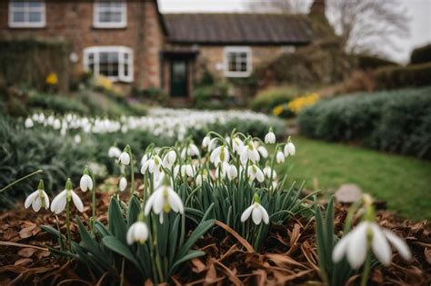 Premium AI Image Close Up Of A Clump Of Common Snowdrops Galanthus