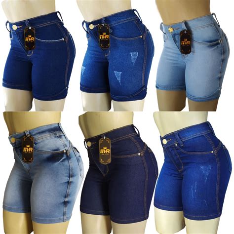 Kit Bermudas Jeans Feminino Cintura Alta Lycra Shopee Brasil