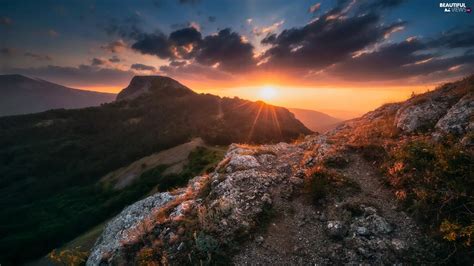 Woods Crimean Mountains Great Sunsets Crimea Clouds Rocks