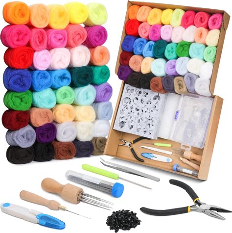 DABHAND Needle Felting Kit Wool Roving 40 Colours Set Starter Tool