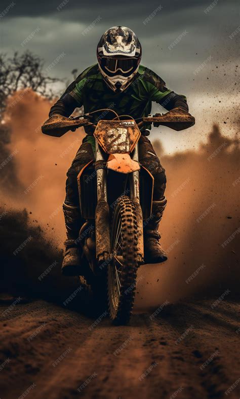 Premium Photo | Motocross rider on a dirt road Grunge background