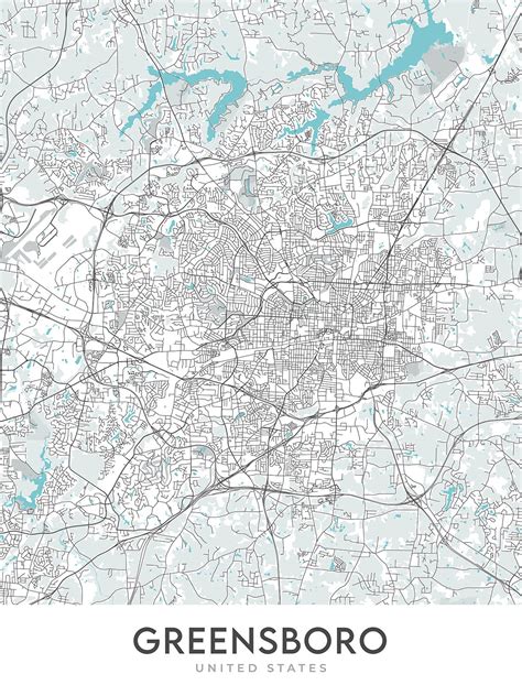 Modern City Map of Greensboro, NC: Downtown, Coliseum, University, I-4 ...