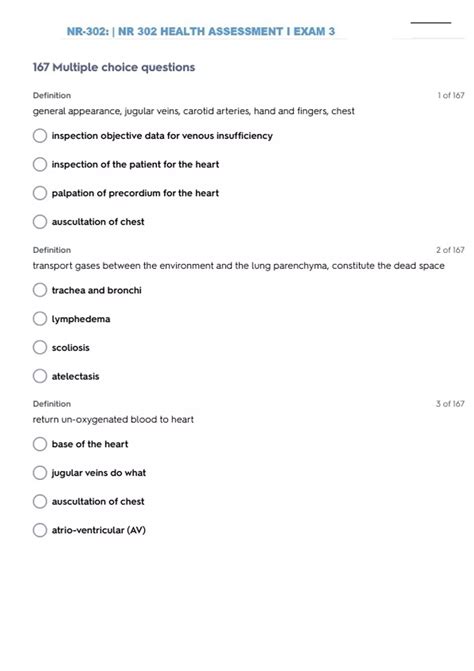 NR 302 EXAM 3 THORAX LUNG HEART NECK VESSELS AND PERIPHERAL VASCULAR