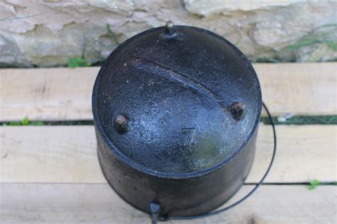 Old Antique Cast Iron Kettle Three Legged Cooking Pot Witchs Cauldron