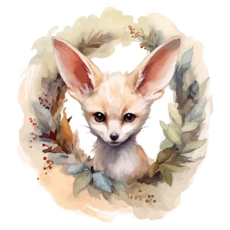 Dessin Anim Mignon De Renard Fennec Dans Un Style Aquarelle Vecteur