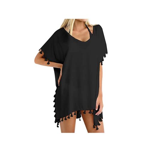One Size Damen Bikini Kleid Strand Poncho Schwarz