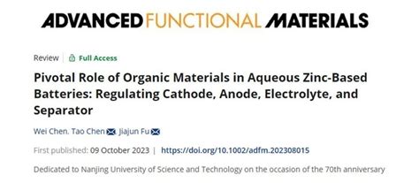 南京理工陈涛、傅佳骏afm综述：有机材料在锌基水电池中的关键作用：调节阴极、阳极、电解质和隔膜新闻新材料在线