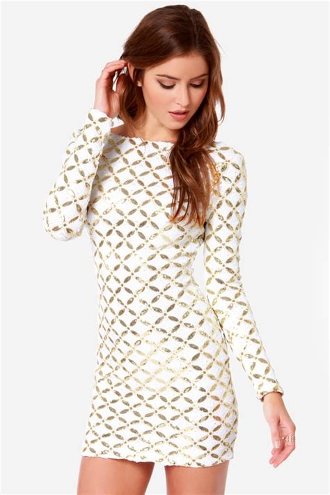 Dress The Population Lola Gold Sequin Dress Long Sleeve Dress