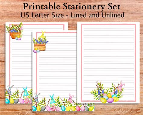 Printable Easter Stationery Set Lined Printable Paper Blank Etsy