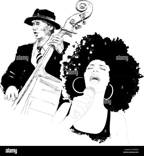 Vector Illustration Of An Afro American Jazz Singer And A Double Bass Player Stock Vector Image